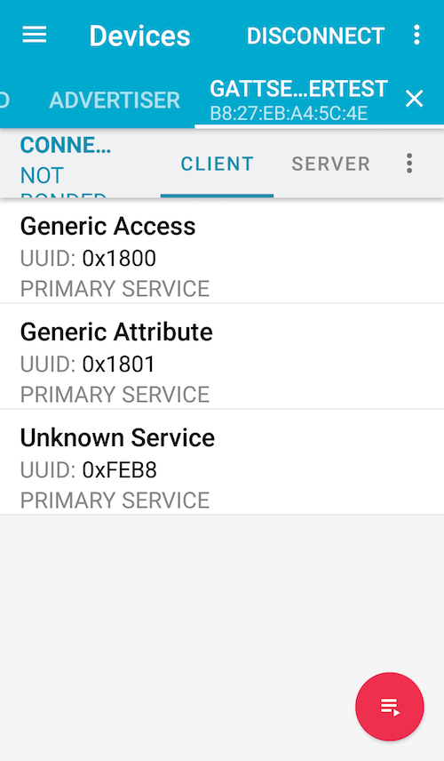Screenshot for a GATT service list