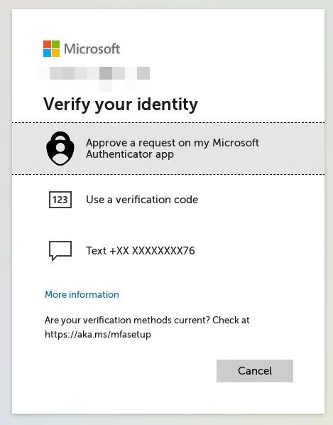 A screenshot of two factor verification