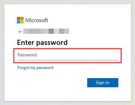 A screenshot of entering the password