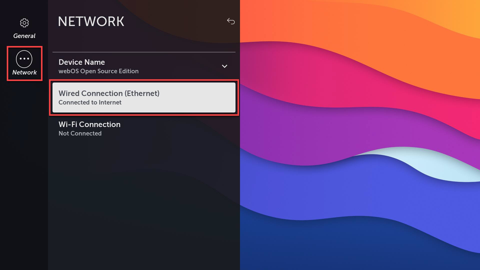 Network Setting - The initial status of network including Wired/Wi-Fi connection