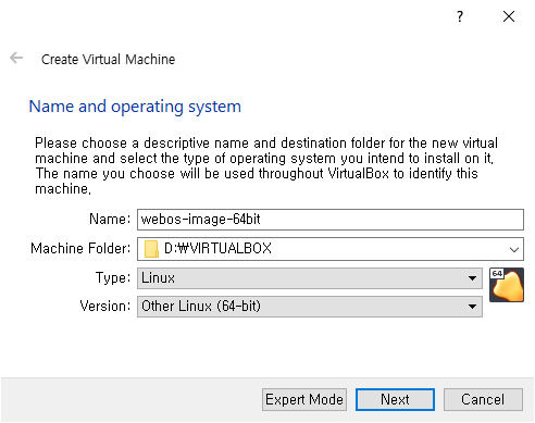Entering general information of the virtual machine