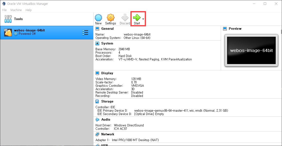 Starting the virtual machine