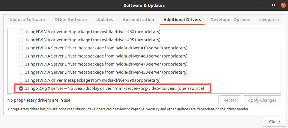 Selecting X.Org driver