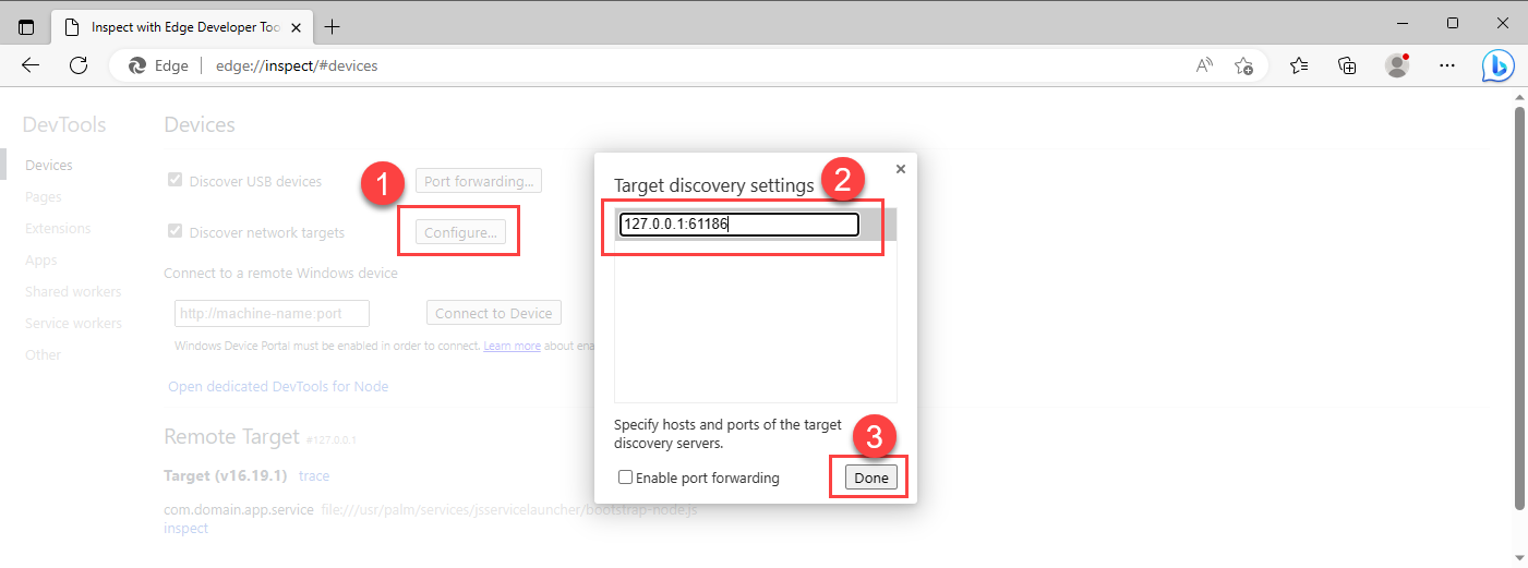 Configure the debugging URL