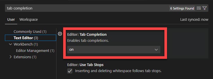 Enable the tab completion feature