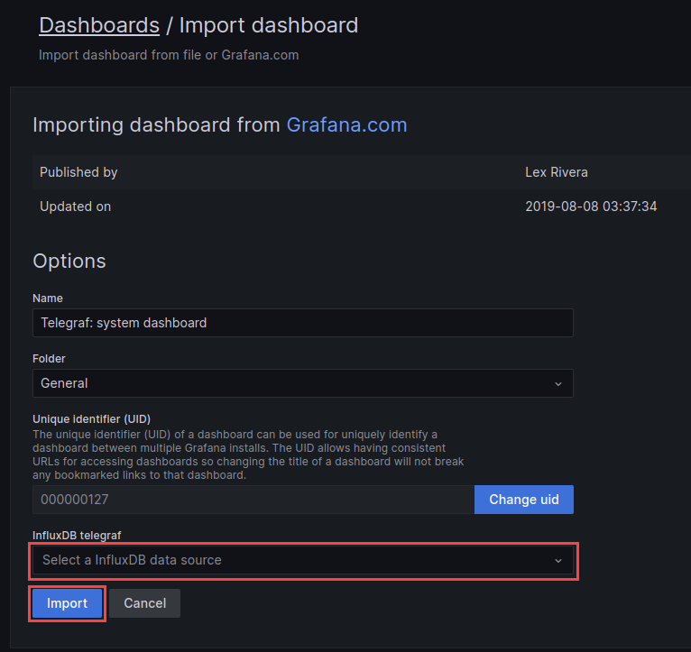 Import the dashboard