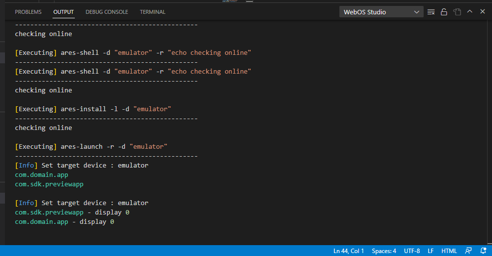 Process log in the output panel